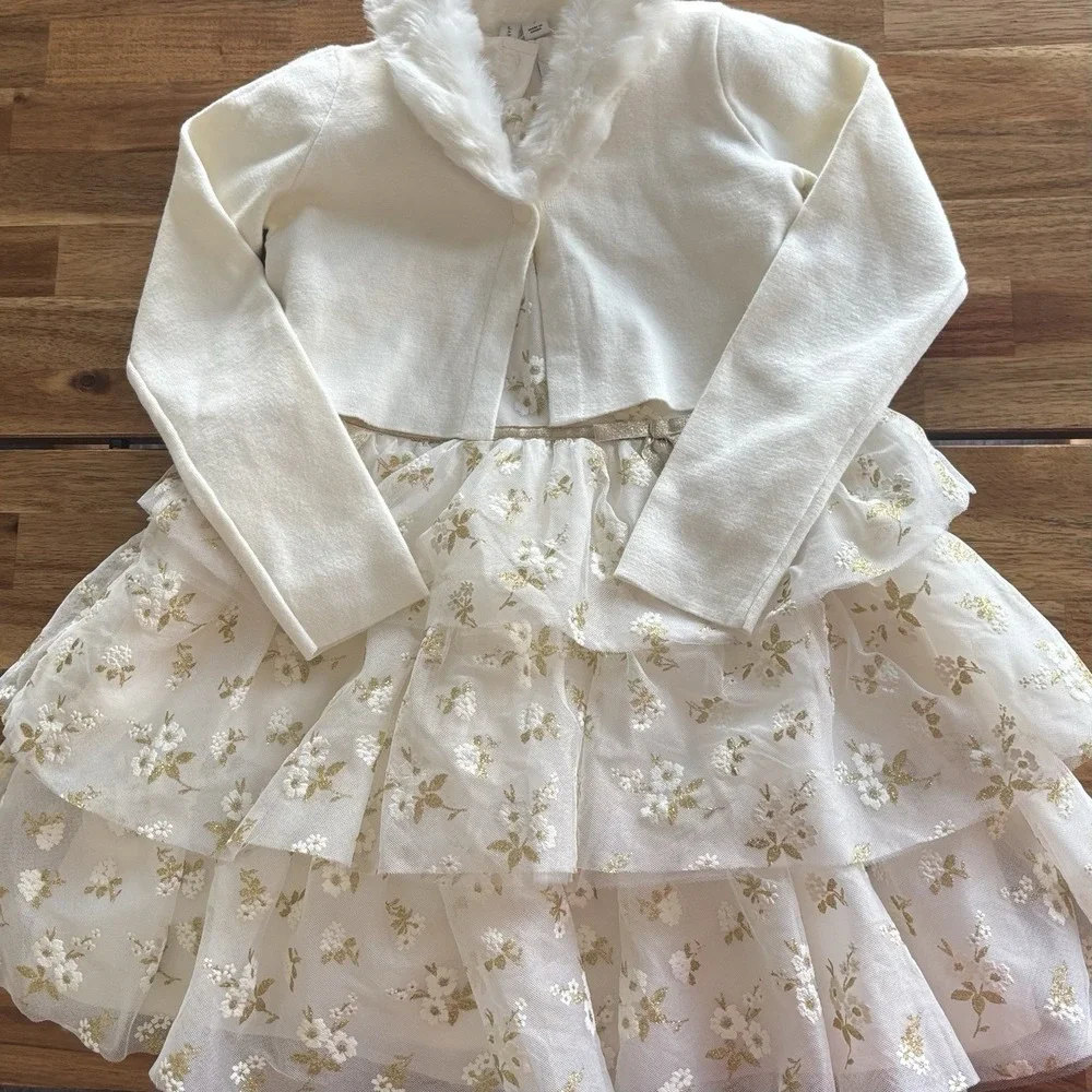 Janie & Jack dress + Cardigan Sweater Size 7 Special Occasion Flower Girl NWT
